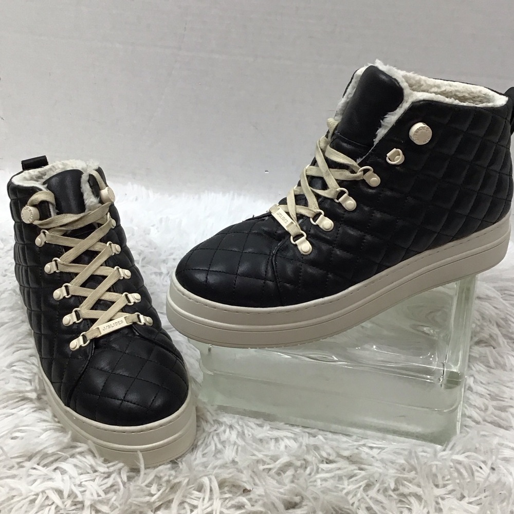 J/SLIDES Nico Black leather Quilted high top platform Sneakers 8.5